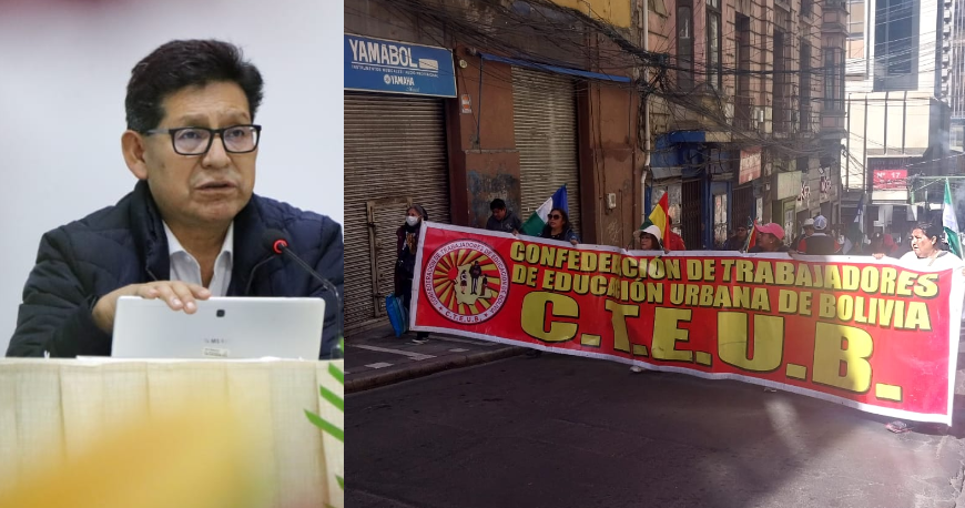 Confederación de Trabajadores de Educación Urbana de Bolivia (CTEUB) presentaron una denuncia en contra del ministro de Educación, Edgar Pary, y el exviceministro de Educación Regular, Bartolomé Puma