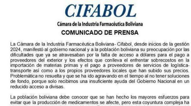 Cámara de la Industria Farmacéutica se declara en emergencia