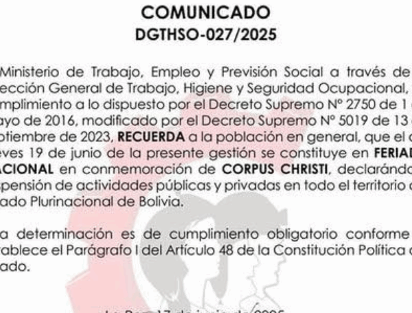 Jueves 19 de junio es feriado nacional por Corpus Christi