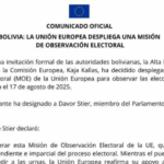 La Unión Europea desplegará Misión de Observación Electoral para elecciones en Bolivia