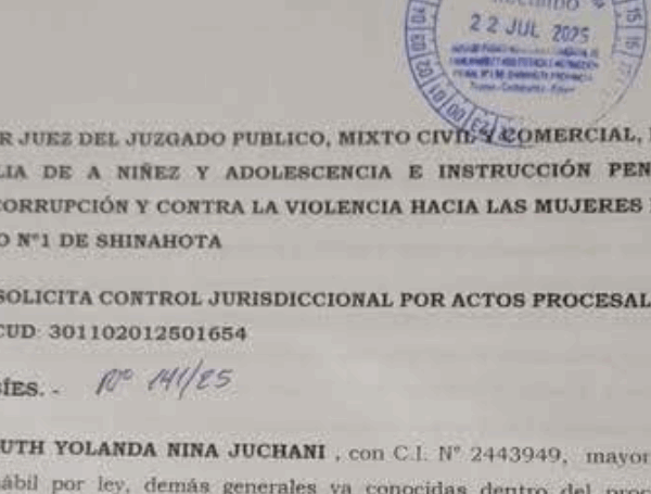 Ruth Nina comparece por segunda vez ante juez en Shinahota
