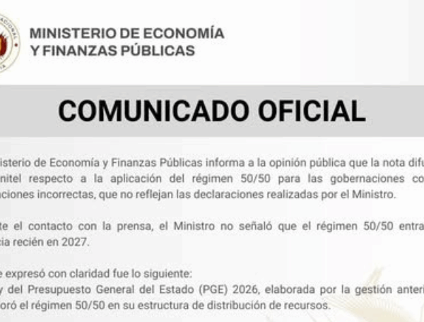 Economía aclara que el régimen 50/50 se aplicará en 2026 y no en 2027
