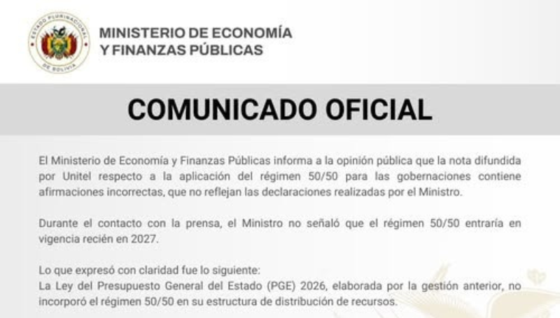 Economía aclara que el régimen 50/50 se aplicará en 2026&hellip;