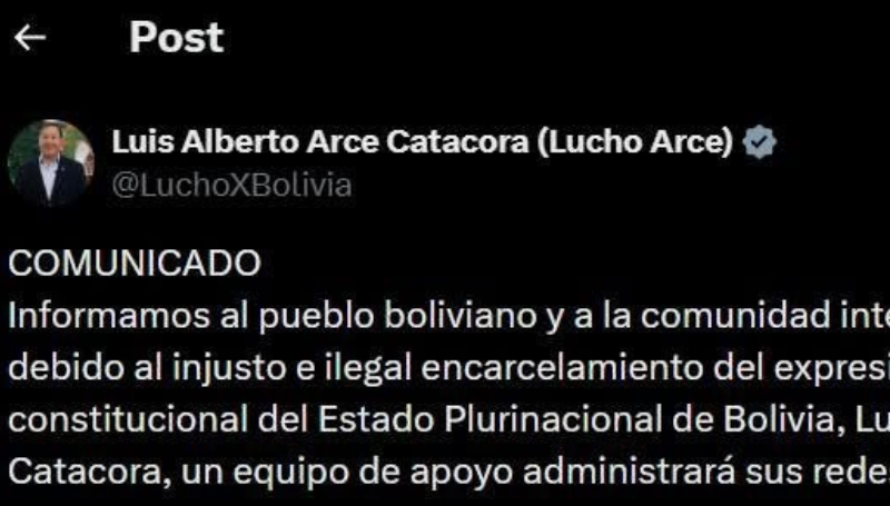 La cuenta de Luis Arce en redes será manejada por&hellip;