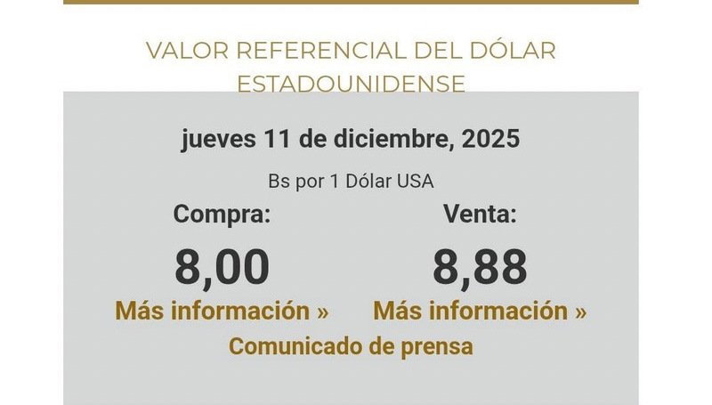 BCB fija el dólar en Bs 8,00 para la compra&hellip;