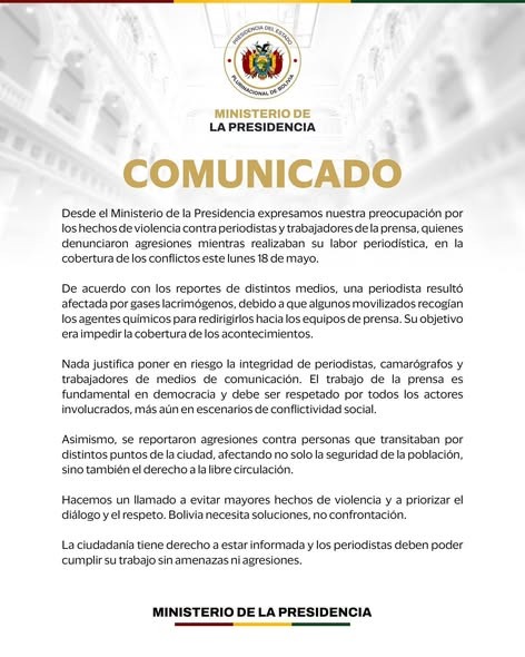 Gobierno expresa preocupación por agresiones a periodistas durante conflictos en La Paz