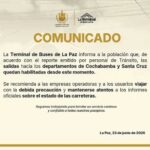 Terminal de Buses de La Paz habilita salidas hacia Cochabamba y Santa Cruz