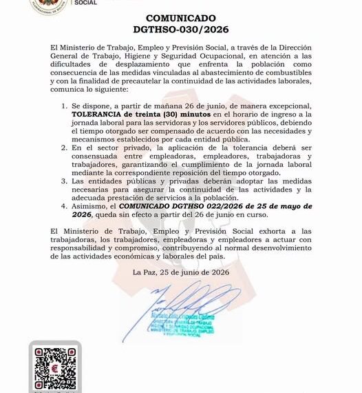 Gobierno dispone tolerancia laboral de 30 minutos por dificultades en el abastecimiento de combustibles