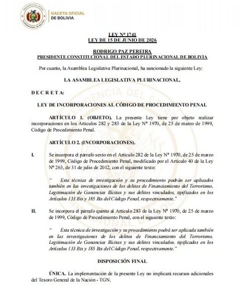 Ley 1741 entra en vigencia y amplía herramientas para investigar…