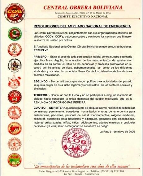 COB RATIFICA BLOQUEOS Y CONDICIONA CUALQUIER DIÁLOGO A LA RENUNCIA&hellip;