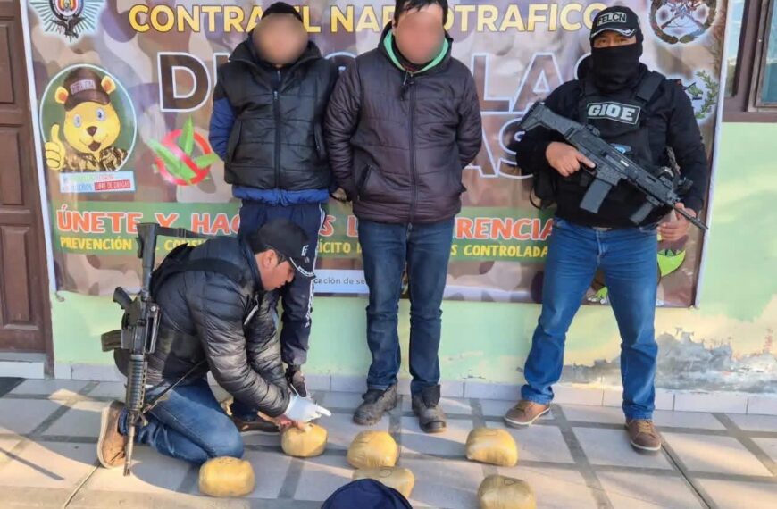 Dos aprehendidos con seis paquetes de marihuana en Yacuiba