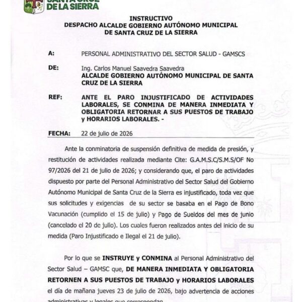 Alcalde instruye el retorno inmediato del personal de salud a sus funciones
